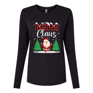 Mom Claus Christmas Tree Lights Mama Red Plaid Santa Pajamas Gift Womens Cotton Relaxed Long Sleeve T-Shirt