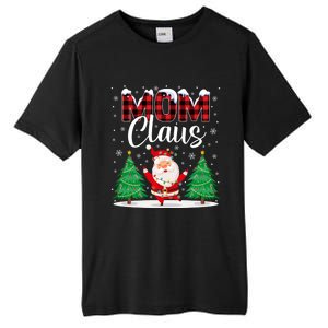 Mom Claus Christmas Tree Lights Mama Red Plaid Santa Pajamas Gift Tall Fusion ChromaSoft Performance T-Shirt