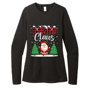 Mom Claus Christmas Tree Lights Mama Red Plaid Santa Pajamas Gift Womens CVC Long Sleeve Shirt