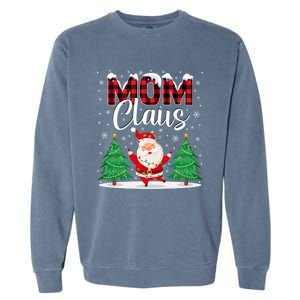 Mom Claus Christmas Tree Lights Mama Red Plaid Santa Pajamas Gift Garment-Dyed Sweatshirt