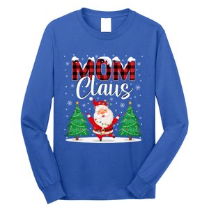 Mom Claus Christmas Tree Lights Mama Red Plaid Santa Pajamas Gift Long Sleeve Shirt