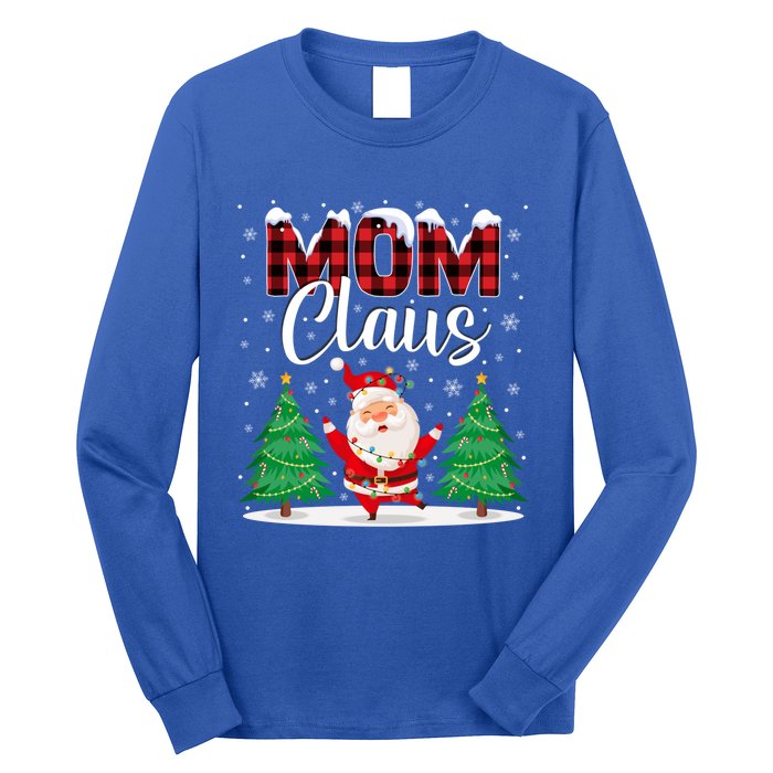 Mom Claus Christmas Tree Lights Mama Red Plaid Santa Pajamas Gift Long Sleeve Shirt