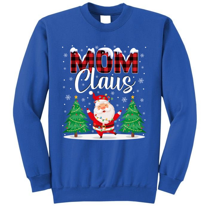 Mom Claus Christmas Tree Lights Mama Red Plaid Santa Pajamas Gift Sweatshirt