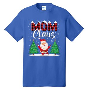 Mom Claus Christmas Tree Lights Mama Red Plaid Santa Pajamas Gift Tall T-Shirt