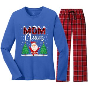 Mom Claus Christmas Tree Lights Mama Red Plaid Santa Pajamas Gift Women's Long Sleeve Flannel Pajama Set 