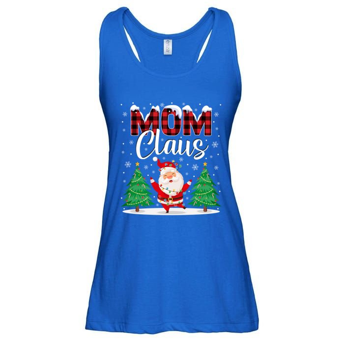 Mom Claus Christmas Tree Lights Mama Red Plaid Santa Pajamas Gift Ladies Essential Flowy Tank