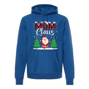 Mom Claus Christmas Tree Lights Mama Red Plaid Santa Pajamas Gift Premium Hoodie