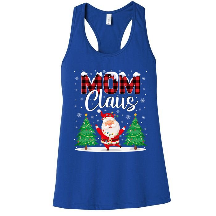 Mom Claus Christmas Tree Lights Mama Red Plaid Santa Pajamas Gift Women's Racerback Tank