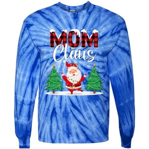 Mom Claus Christmas Tree Lights Mama Red Plaid Santa Pajamas Gift Tie-Dye Long Sleeve Shirt