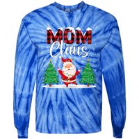 Mom Claus Christmas Tree Lights Mama Red Plaid Santa Pajamas Gift Tie-Dye Long Sleeve Shirt