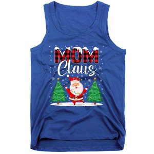 Mom Claus Christmas Tree Lights Mama Red Plaid Santa Pajamas Gift Tank Top