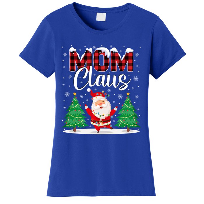 Mom Claus Christmas Tree Lights Mama Red Plaid Santa Pajamas Gift Women's T-Shirt