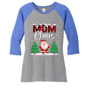 Mom Claus Christmas Tree Lights Mama Red Plaid Santa Pajamas Gift Women's Tri-Blend 3/4-Sleeve Raglan Shirt