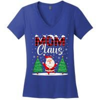 Mom Claus Christmas Tree Lights Mama Red Plaid Santa Pajamas Gift Women's V-Neck T-Shirt