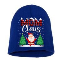 Mom Claus Christmas Tree Lights Mama Red Plaid Santa Pajamas Gift Short Acrylic Beanie