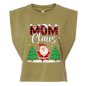 Mom Claus Christmas Tree Lights Mama Red Plaid Santa Pajamas Gift Garment-Dyed Women's Muscle Tee