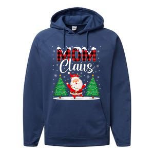 Mom Claus Christmas Tree Lights Mama Red Plaid Santa Pajamas Gift Performance Fleece Hoodie