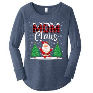 Mom Claus Christmas Tree Lights Mama Red Plaid Santa Pajamas Gift Women's Perfect Tri Tunic Long Sleeve Shirt