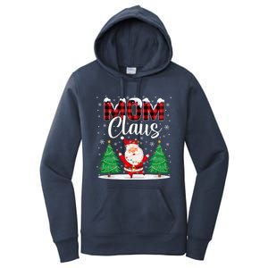 Mom Claus Christmas Tree Lights Mama Red Plaid Santa Pajamas Gift Women's Pullover Hoodie