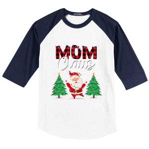 Mom Claus Christmas Tree Lights Mama Red Plaid Santa Pajamas Gift Baseball Sleeve Shirt