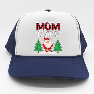 Mom Claus Christmas Tree Lights Mama Red Plaid Santa Pajamas Gift Trucker Hat