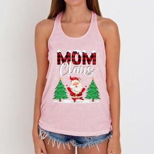 Mom Claus Christmas Tree Lights Mama Red Plaid Santa Pajamas Gift Women's Knotted Racerback Tank