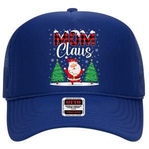 Mom Claus Christmas Tree Lights Mama Red Plaid Santa Pajamas Gift High Crown Mesh Back Trucker Hat