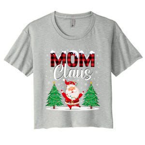 Mom Claus Christmas Tree Lights Mama Red Plaid Santa Pajamas Gift Women's Crop Top Tee