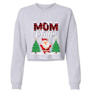 Mom Claus Christmas Tree Lights Mama Red Plaid Santa Pajamas Gift Cropped Pullover Crew