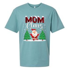 Mom Claus Christmas Tree Lights Mama Red Plaid Santa Pajamas Gift Sueded Cloud Jersey T-Shirt