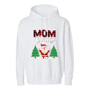 Mom Claus Christmas Tree Lights Mama Red Plaid Santa Pajamas Gift Garment-Dyed Fleece Hoodie