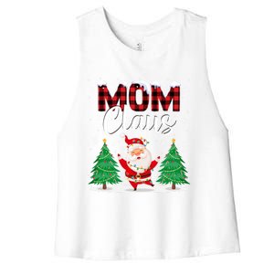 Mom Claus Christmas Tree Lights Mama Red Plaid Santa Pajamas Gift Women's Racerback Cropped Tank