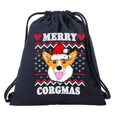 Merry Corgmas Corgi Christmas Dog Mom Xmas Ugly Sweater Cute Gift Drawstring Bag