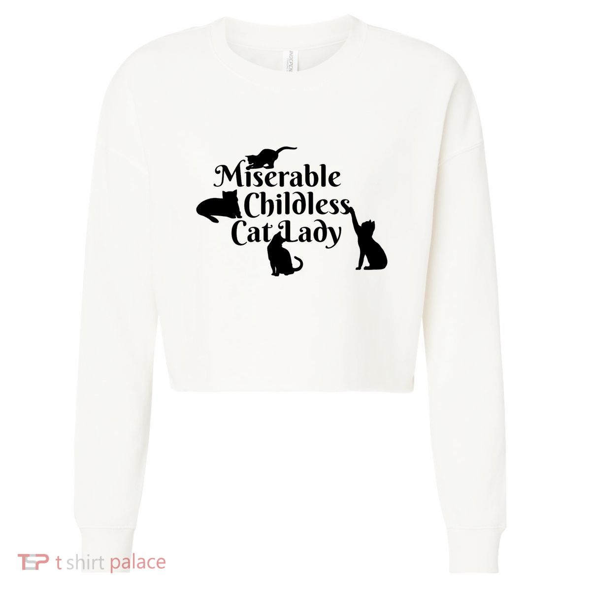 Miserable Childless Cat Lady Cropped Pullover Crew