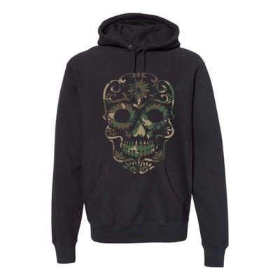 Military Camouflage Camo Dia De Los Muertos Sugar Skull Premium Hoodie