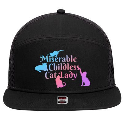 Miserable Childless Cat Lady Funny 7 Panel Mesh Trucker Snapback Hat