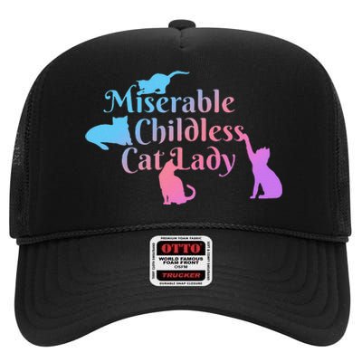 Miserable Childless Cat Lady Funny High Crown Mesh Back Trucker Hat