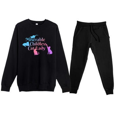 Miserable Childless Cat Lady Funny Premium Crewneck Sweatsuit Set