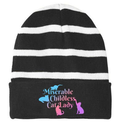 Miserable Childless Cat Lady Funny Striped Beanie with Solid Band