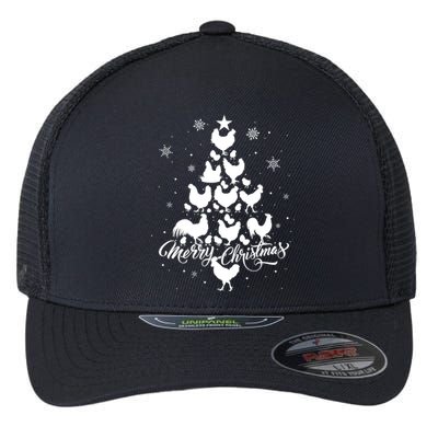 Merry Chickmas Chicken Tree Funny Gift Flexfit Unipanel Trucker Cap