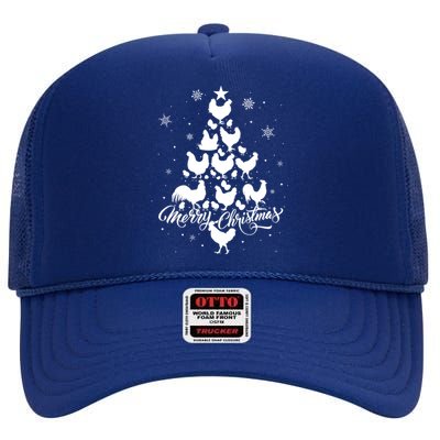 Merry Chickmas Chicken Tree Funny Gift High Crown Mesh Back Trucker Hat