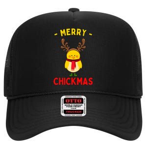 Merry Chickmas Cute Baby Chick Christmas Farm Animal Xmas High Crown Mesh Back Trucker Hat