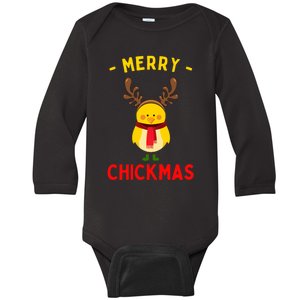 Merry Chickmas Cute Baby Chick Christmas Farm Animal Xmas Baby Long Sleeve Bodysuit