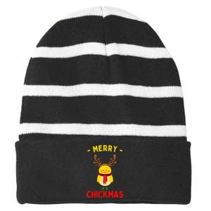 Merry Chickmas Cute Baby Chick Christmas Farm Animal Xmas Striped Beanie with Solid Band