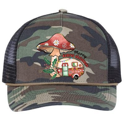 Merry Camper Christmas Gift For Camping Lover Retro Rope Trucker Hat Cap