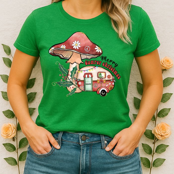 Merry Camper Christmas Gift For Camping Lover Womens T-Shirt