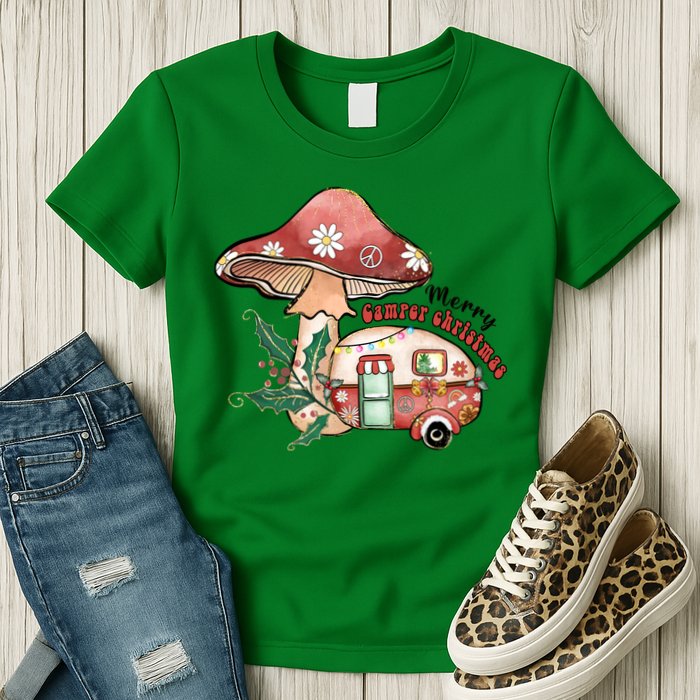 Merry Camper Christmas Gift For Camping Lover Womens T-Shirt