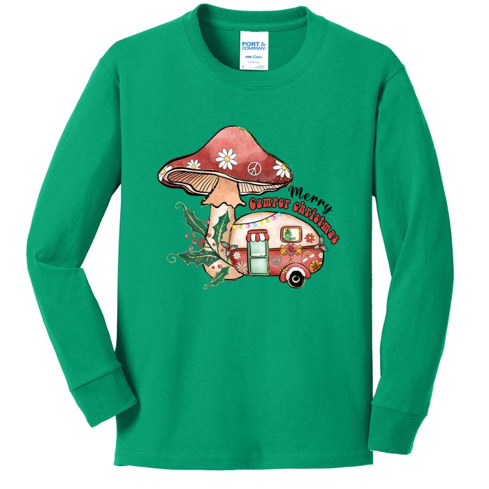 Merry Camper Christmas Gift For Camping Lover Kids Long Sleeve Shirt