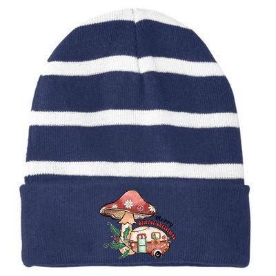 Merry Camper Christmas Gift For Camping Lover Striped Beanie with Solid Band