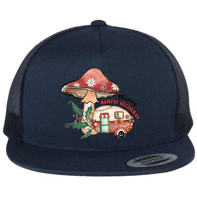 Merry Camper Christmas Gift For Camping Lover Flat Bill Trucker Hat